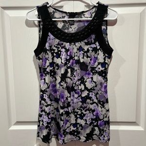 CAROLE LITTLE Women’s Floral Rhinestone Blouse Top Shirt - black/purple, size S